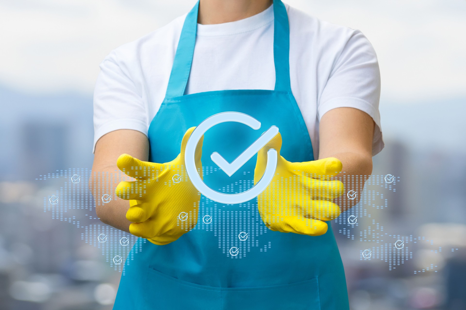 Cleaning professional showing safety and assurance